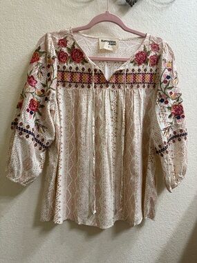Savanna Jane Cream Embroidered Floral Boho Tunic